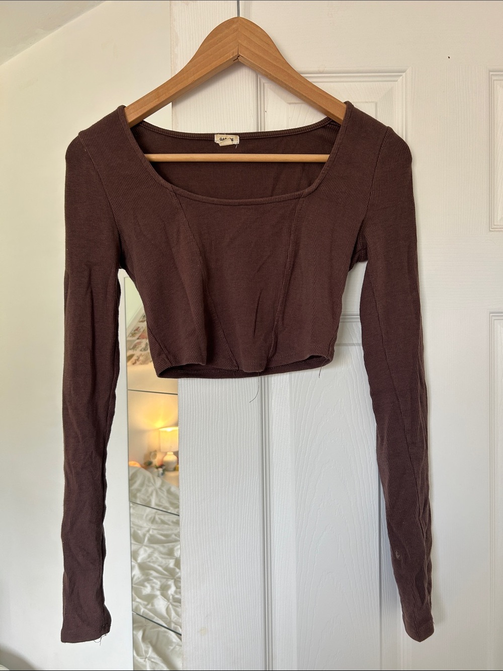 Garage Women’s Long-Sleeve Square Neck Crop Top - Brown